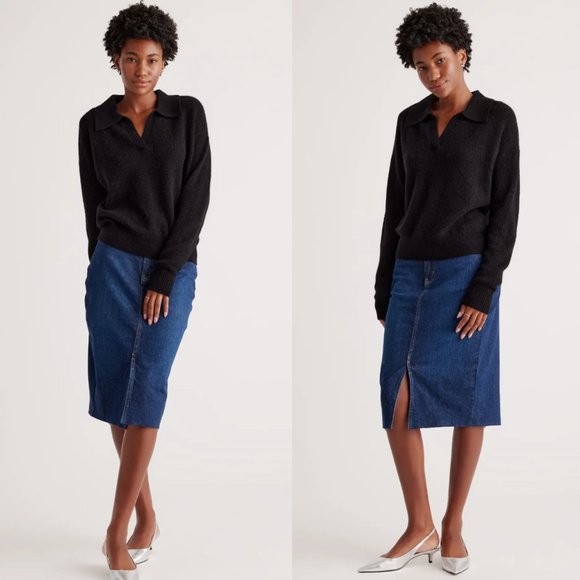 Quince Sweaters - Quince | NEW Baby Alpaca-Wool Waffle Stitch Polo Sweater in Black Size XL